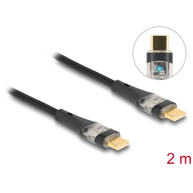 DeLOCK USB 2.0 Ladekabel, USB-C Stecker > USB-C Stecker (schwarz, 2 Meter, PD 3.0, Laden mit bis zu 100 Watt, Textilkabel mit Metallsteckern)