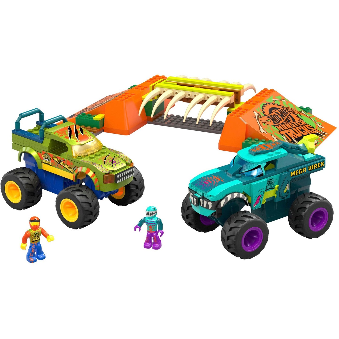 Mattel MEGA Hot Wheels Monster Trucks Mega-Wrex Knochen Crash Stuntbahn, Konstruktionsspielzeug