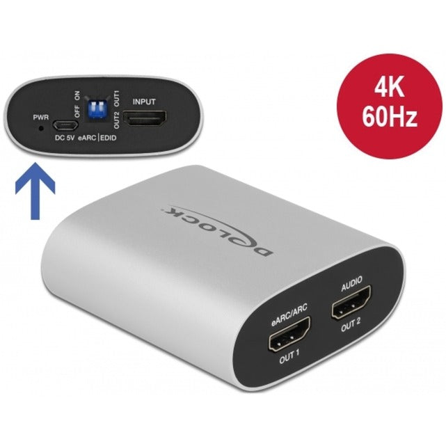 DeLOCK HDMI HD Audio Extractor 4K 60 Hz zu HDMI mit eARC (silber)