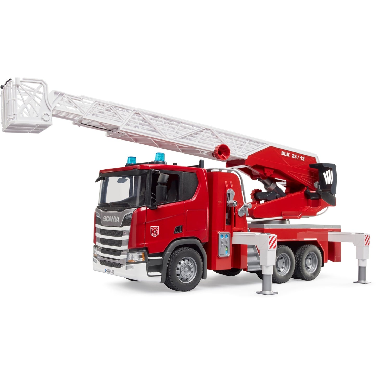 BRUDER Scania Super 560R Feuerwehr mit Drehleiter, Wasserpumpe, Light & Sound