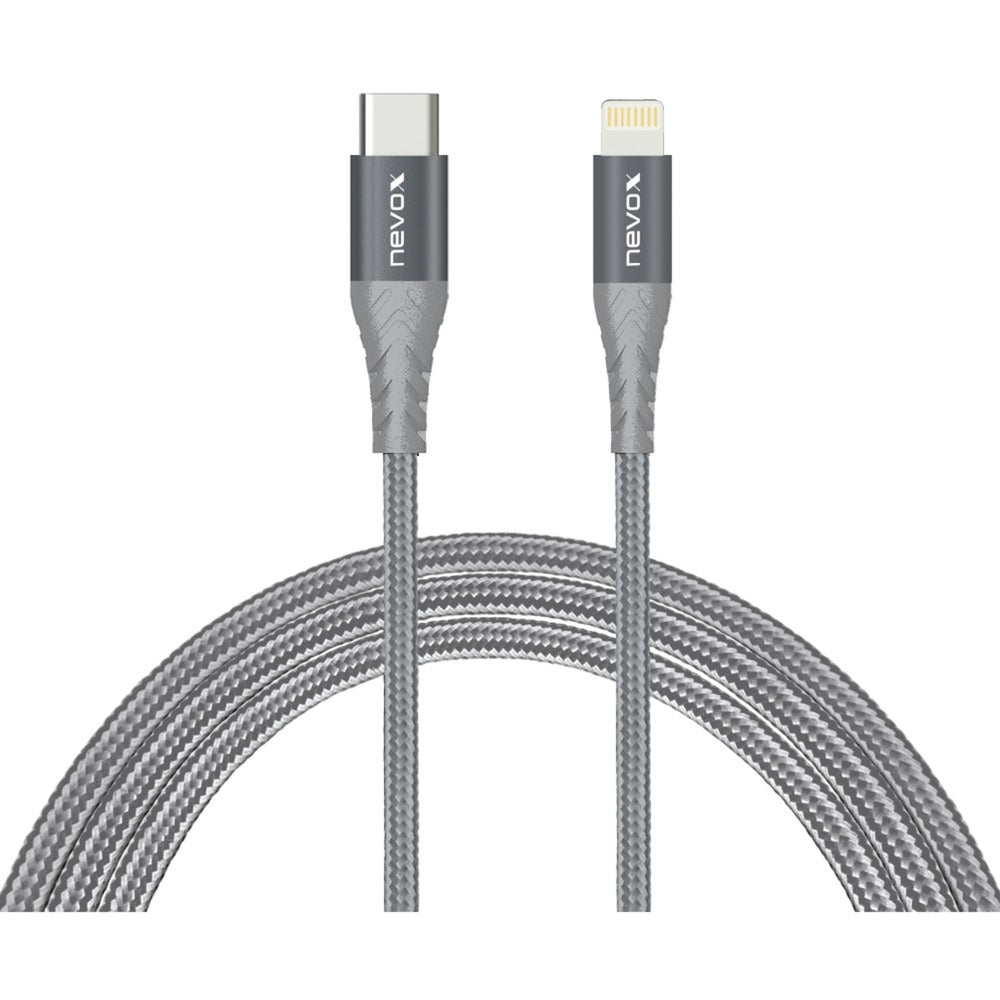 Nevox USB 2.0 Adapterkabel, USB-C Stecker > Lightning Stecker (silber/grau, 1 Meter, PD, gesleevt)