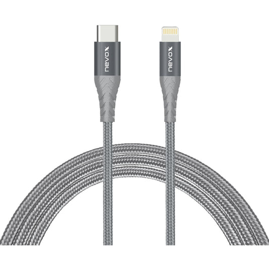 Nevox USB 2.0 Adapterkabel, USB-C Stecker > Lightning Stecker (silber/grau, 1 Meter, PD, gesleevt)