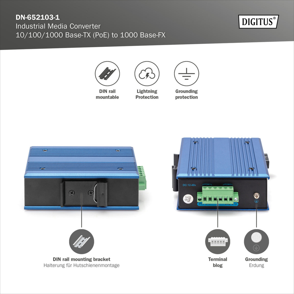 10/100/1000 Base-TX auf 1000 Base-FX Industrie-Medienkonverter