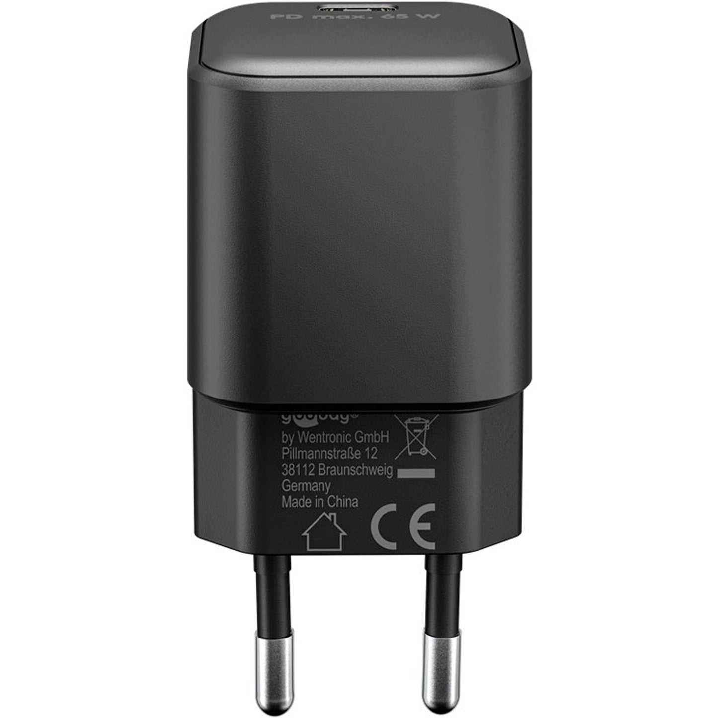 Goobay USB-C Schnellladegerät Nano, PD, GaN, 65 Watt (schwarz, 1x USB-C, Power Delivery 3.0)