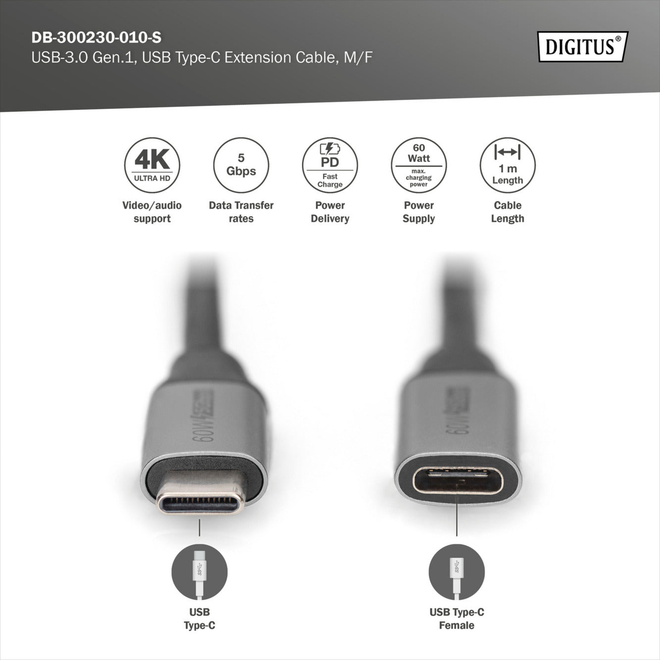 USB 3.2 Gen 1 Verlängerungskabel, USB-C Stecker > USB-C Buchse