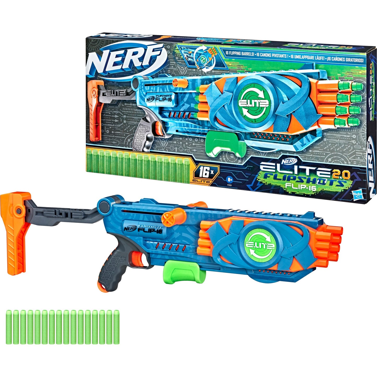 Hasbro Nerf Elite 2.0 Flipshots Flip-16, Nerf Gun (blaugrau/orange)