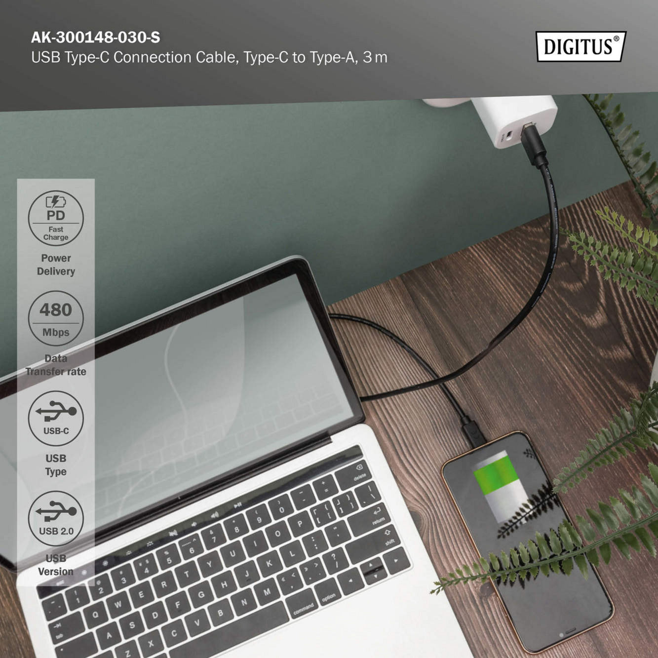 USB 2.0 Anschlusskabel USB-A > USB-C