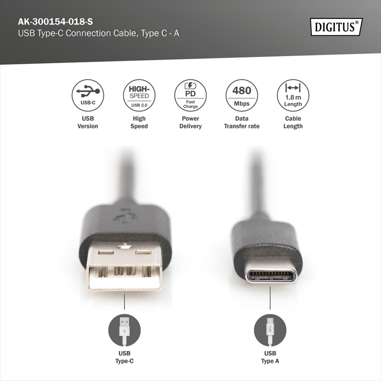 USB 2.0 Anschlusskabel USB-A > USB-C
