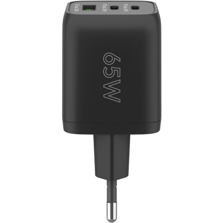 Goobay USB-C Schnellladegerät Nano, PD, GaN, 65 Watt (schwarz, 1x USB-A, 2x USB-C PD, Charge 3.0)
