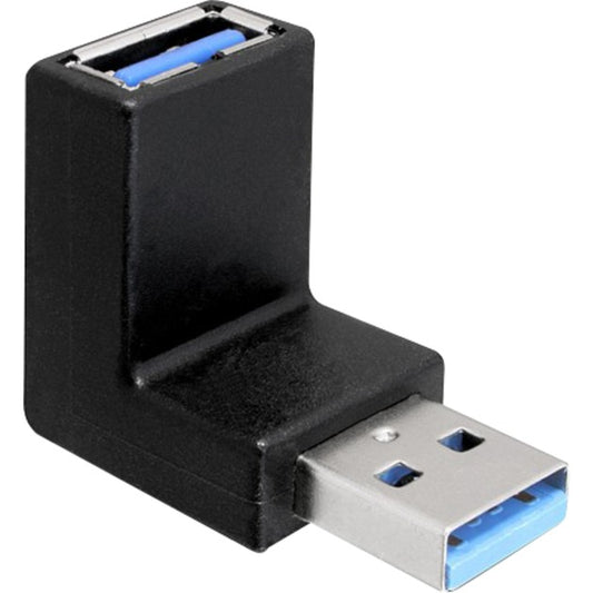 DeLOCK USB 3.2 Gen 1 Adapter, USB-A Stecker > USB-A Buchse 90° (schwarz, nach oben / unten abgewinkelt)