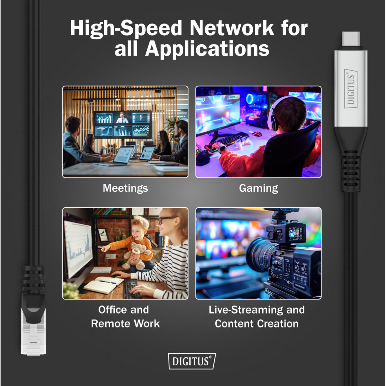 USB-C 3.2 Gen1 > RJ-45 Ethernet Kabel, 1Gbit/s, Adapter