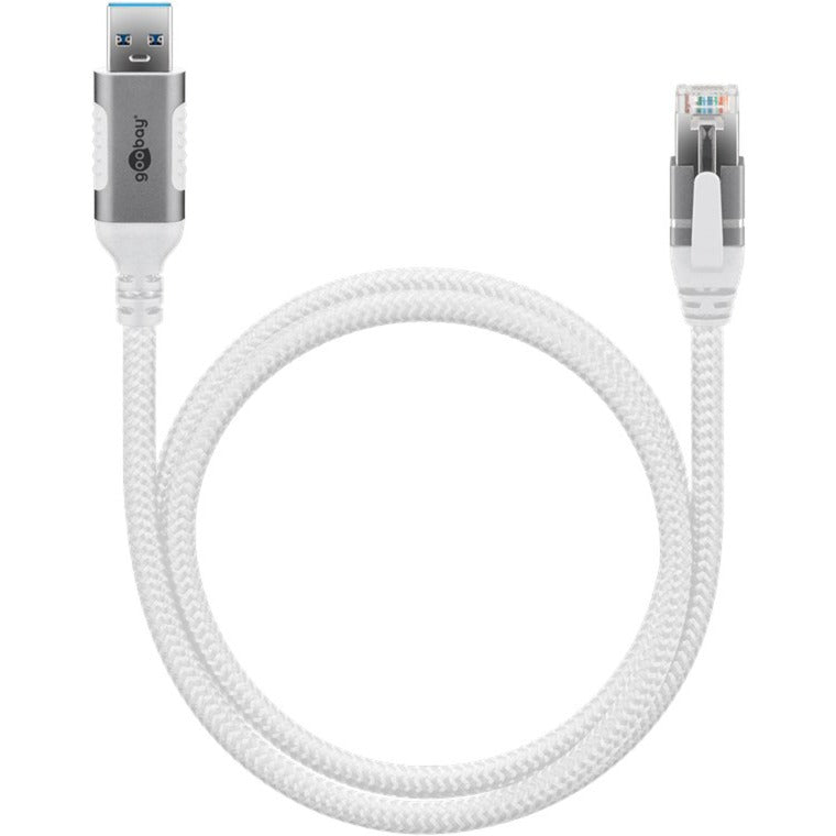 Goobay Ethernet-Kabel USB-A 3.2 Gen1 Stecker > RJ-45 Stecker (weiss, 1 Meter, geflochtener Textilmantel)