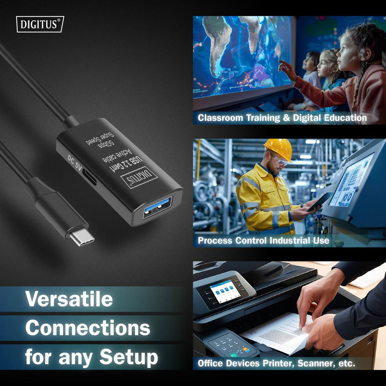 Aktives USB 3.2 Gen 1 Verlängerungskabel, USB-C Stecker > USB-A Buchse